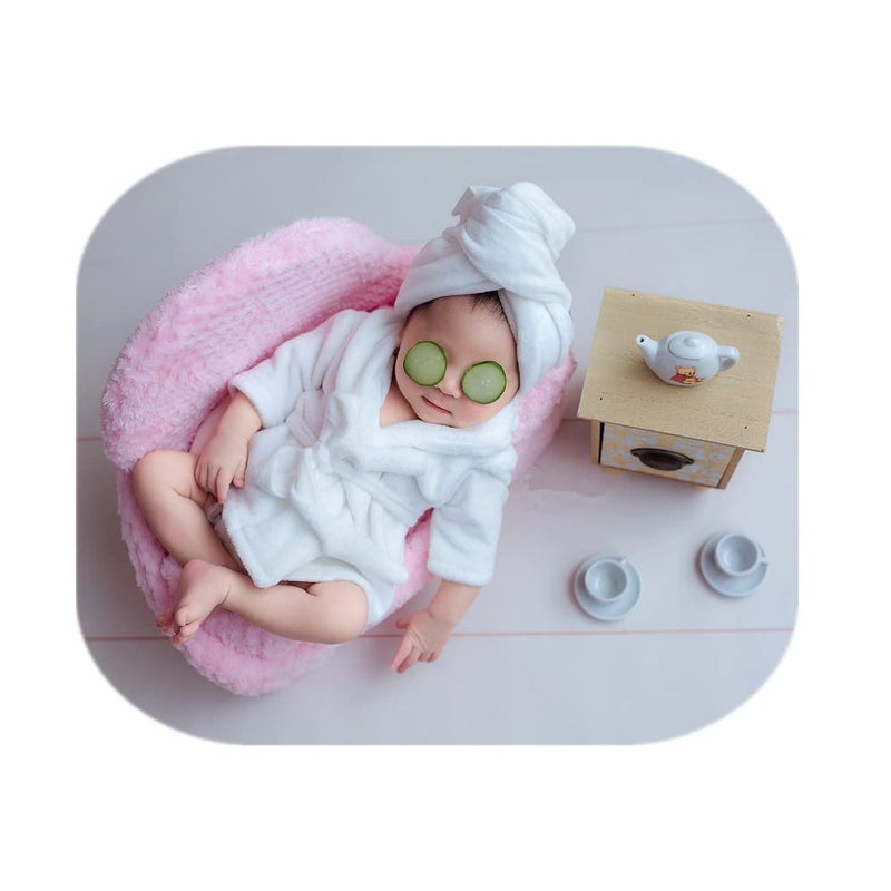 Vemonllas Fashion Cute Newborn Boy Girl Baby Costume Outfits Photography Props Bathrobe Belt Coat Sets (White) - Image 2